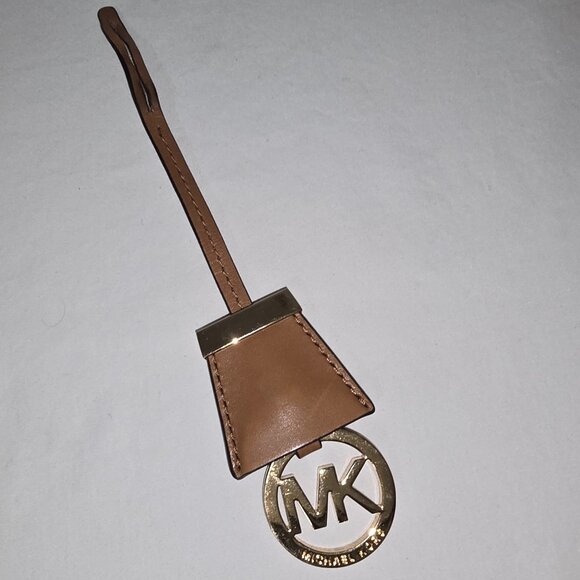 Michael KORS Brown Leather & Gold Replacement MK Hanging Fob With Leather Cuff - Picture 1 of 1